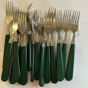 Lot‎ of 48 Knives Forks & Spoons Green Handle Stainless China Holiday Christmas